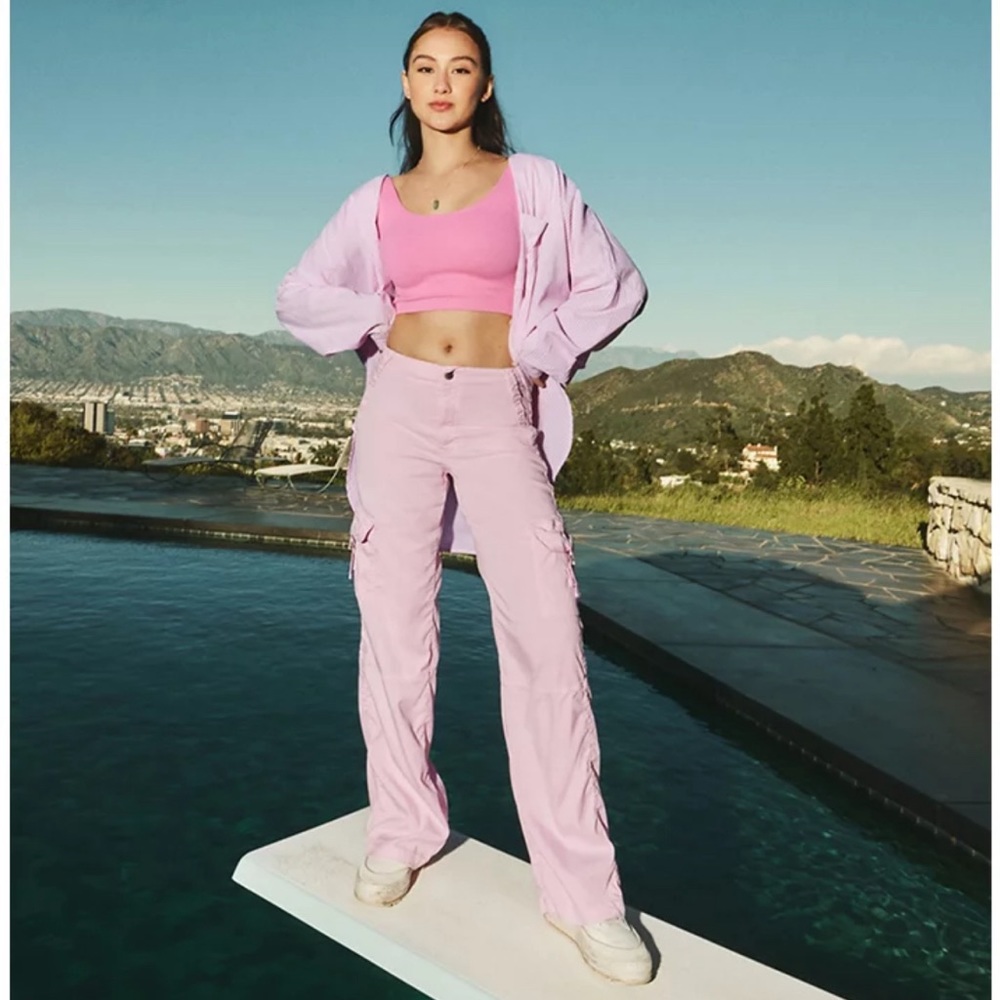 Brand new, never worn, size 4 long, pink cargo pants. Runs big! So soft!!